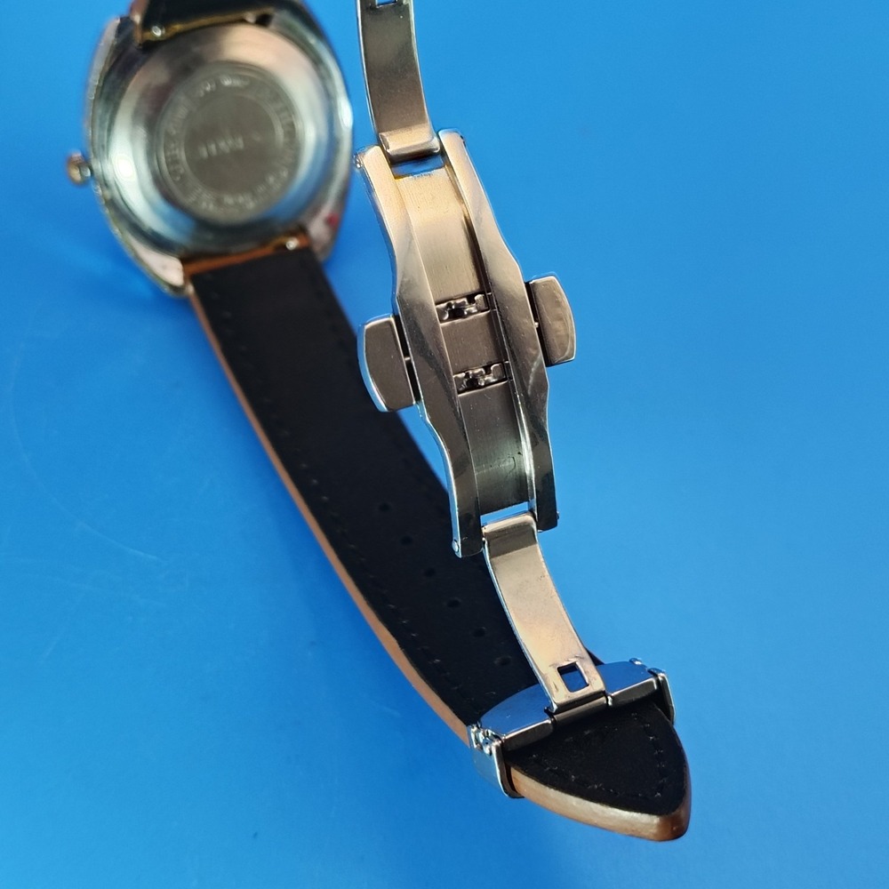 Vintage 1971 Timex Automatic Day Date 39mm Mens Mechanical Watch Leather Strap - Picture 8 of 10